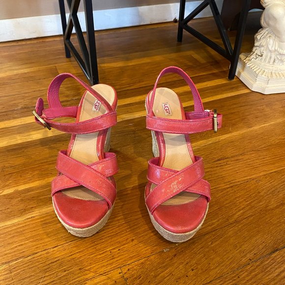 UGG Australia Hot Pink Jackilyn Leather Platform Espadrille Sandals Size 7 - Picture 2 of 11